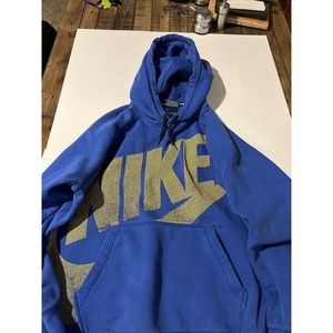 Nike Men's Hoodie Pullover Large Swoosh Hooded Blue & Yellow LOOK